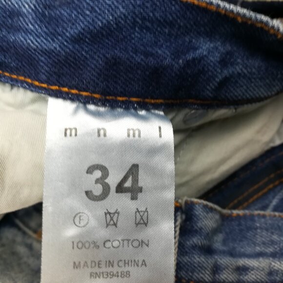 MNML Jeans B118 Work Flare Denim Blue Patchwork Pants Mens 34x34 - Picture 3 of 9